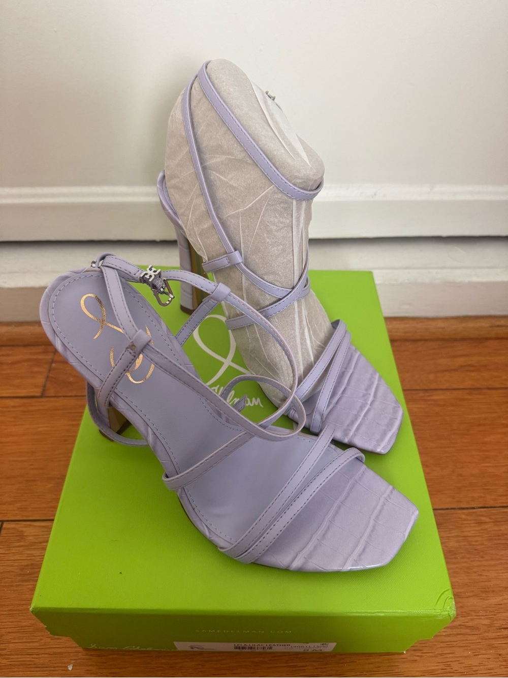 Sam Edelman Lilac Strappy Square-Toe Heeled Sandals
